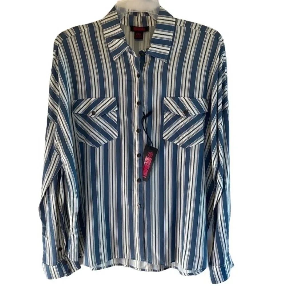 Womens Rock & Roll Western Country Striped Button Down Long Sleeve Shirt XXL